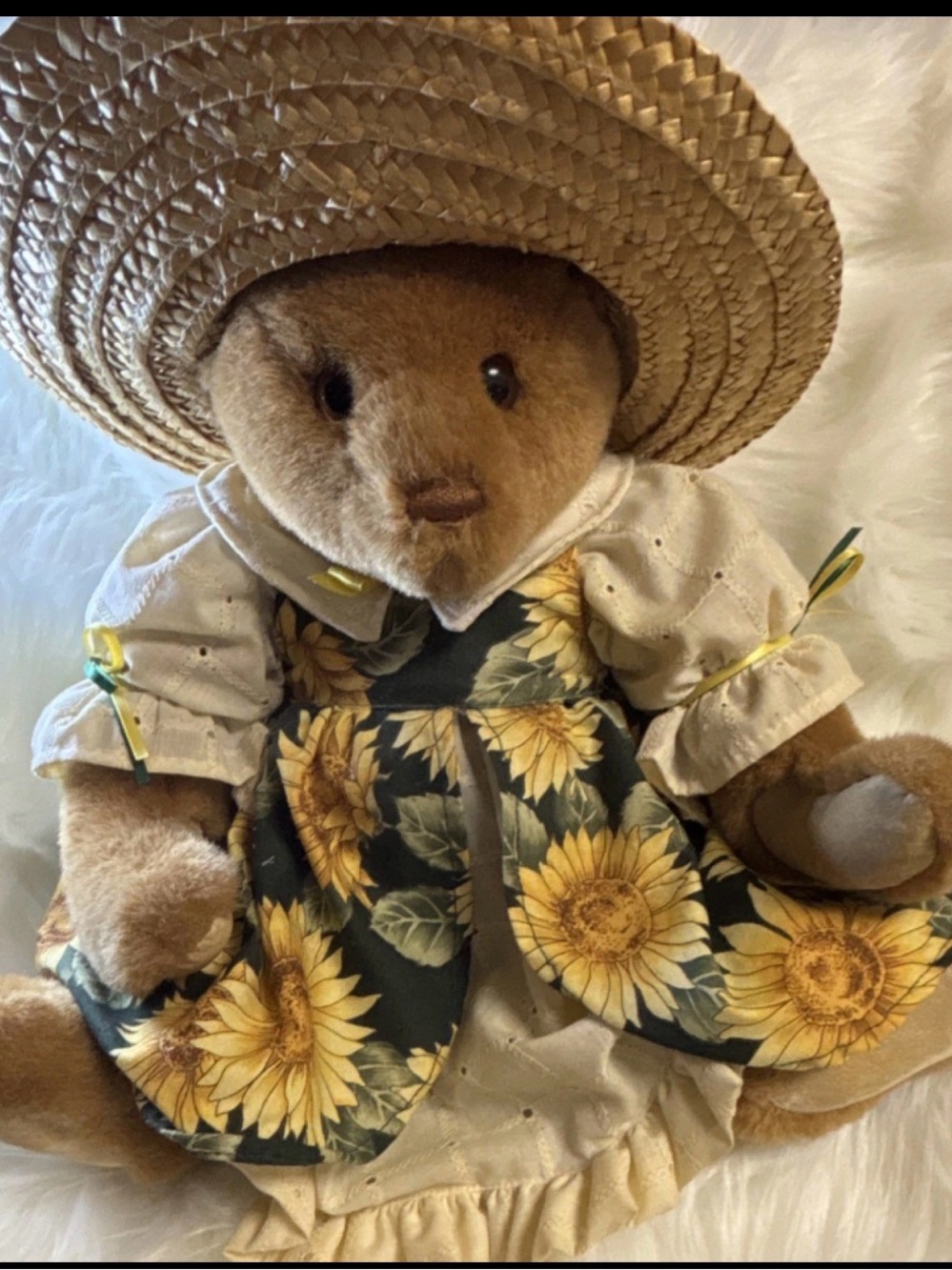 Sunflower Dress Plush Teddy Bear - Cream & Green